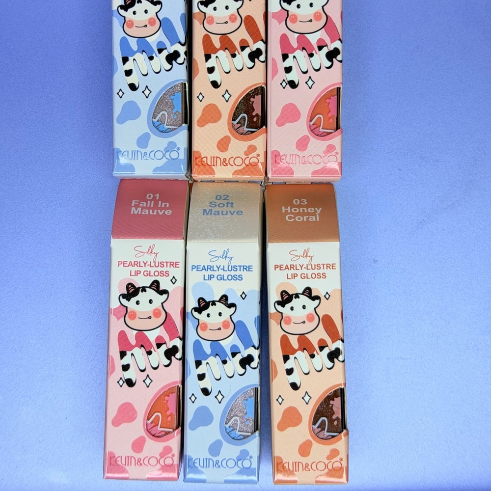 Kevin & Coco Kawaii Pearly Lip Gloss Set - 6 Pcs | Milk Cow Packaging - Picture 3 of 3